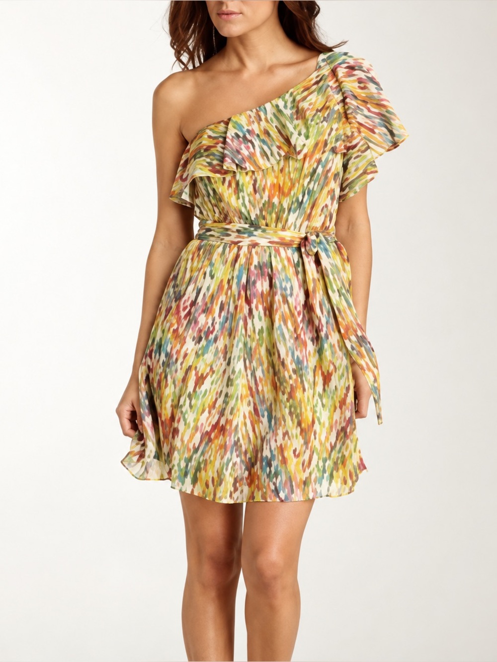 Laundry by Design One Shoulder Ruffle Dress Size 4 Limone Multi NWT $158